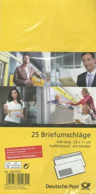 Produktbild von Deutsche Post 25 Umschläge - DIN Lang - 22 x 11 cm - weiß haftklebend mit Fenster