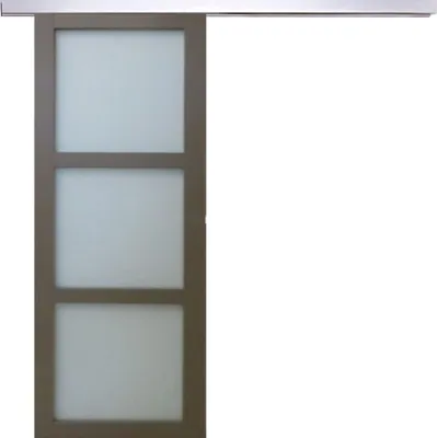 Immagine prodotto di Porta scorrevole grigia beige con vetro H204 x L83 cm, binario in alluminio Gd Menuserie