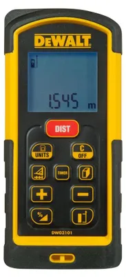 Zdjęcie produktu dla DeWALT DW03101, Dalmierz laserowy, m, Czarny, Żółty, Cyfrowy, 100 m, 1 mm
