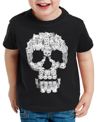Produktbild von style3 Cat Skull Kinder T-Shirt totenkopf kater katzen mieze