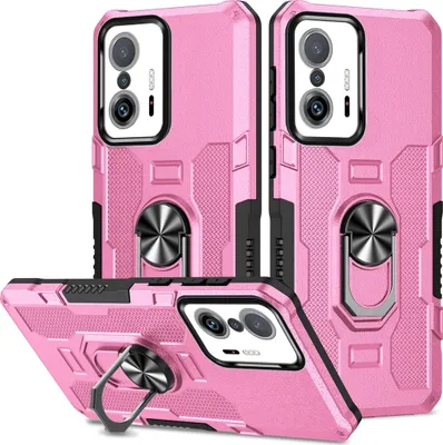 Obrázek produktu pro Xiaomi 11T Pro Case, Dual Layer Rugged Armour Ring Holder Stand Ochranné pouzdro pro Xiaomi 11T / 11T Pro Pink
