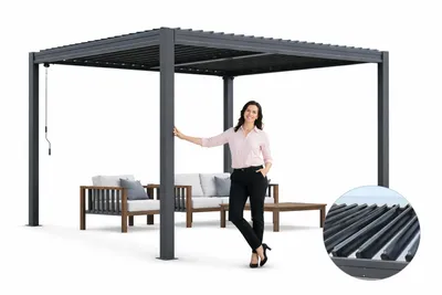Produktbild von Corciano Bioklimatische Alu-Pergola 3x4m mit Lamellendach | Integrierter Wasserablauf | Kurbel | Wetterfest | Anthrazit