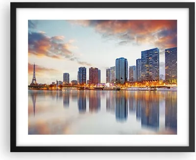 Produktbild von Gerahmtes Poster - Schwarzer Rahmen - Fluss Wolkenkratzer Ansicht Eiffle - 50x40 cm - Wand Bild - Wanddeko - Wandbilder - Wandposter - Bilderrahmen - Bilder - Kunstdruck - Wandbild - P2BAA50x40-2831