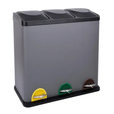 Produktbild von SVITA TC3X20 Treteimer grau Abfalleimer Mülleimer Mülltrennung Stahl (60L) Papierkorb