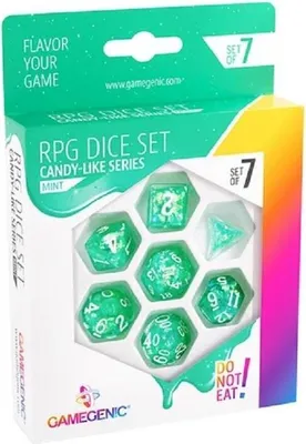 Produktbild von Candy-like Minz Würfelset (7-teilig) – Glitzer RPG Würfel