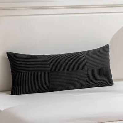 Produktbild von 1 schwarzer Kissenbezug 40x145 cm aus Cord, dekorativer Kissenbezug für Sofas, Boho-Stil