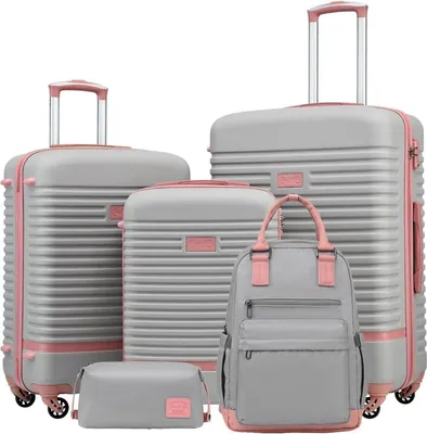 Immagine prodotto di COOLIFE set di valigie 5 pezzi ABS trolley rigido 4 ruote TSA lock grigio/rosa