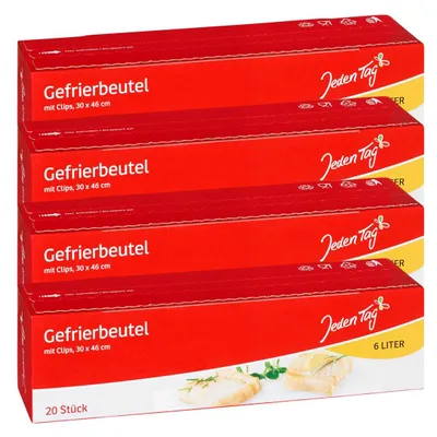 Produktbild von 4x Jeden Tag Gefrierbeutel mit Clips 6L 20 Stück