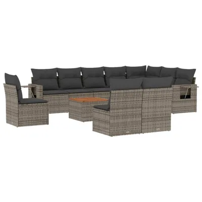 Produktbild von Modulares Garten-Sofaset, 11-teilig, mit Stauraum, wasserabweisendem Beutel und Kissen, aus Poly Rattan und Akazienholz, Grau
