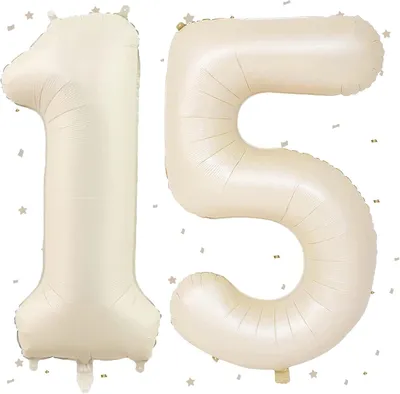 Productafbeelding van Set van 5 folieballonnen in de vorm van cijfers 1 en 5, beige kleur, 101 cm groot, voor decoratie bij verjaardagen