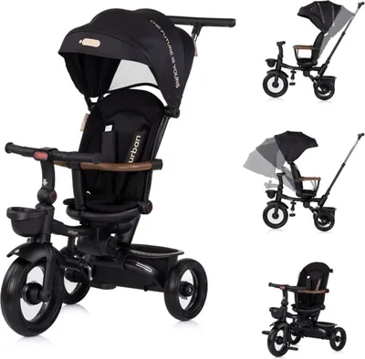 Image de Tricycle Chipolino, Tricycle Urban guidon avec lumière, pliable, siège pivotant, panier noir