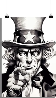 Zdjęcie produktu dla Plakat Uncle Sam - Plakat USA - Plakat czarno-biały - 51x71cm - Idealny do oprawienia w ramkę