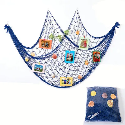 Fischernetz-Deko blau mit Muscheln, 1,5 x 2 m, aus Baumwolle