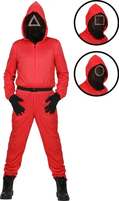 Produktbild von Roter Overall - Team rot - Quadrat -  128 - 164 cm -  mit Maske aus Netzstoff  - Kinder Kostüm Gr. 164 cm
