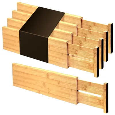 Produktbild von Schubladenteiler Schubladeneinteiler Schubladen-Organizer - Verstellbar 42,2 bis 55,1 cm - Bambus - Set aus 4 Stück - Für Küche, Bad, Schlafzimmer und Büro
