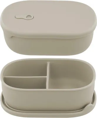 Immagine prodotto di Contenitore per il pranzo in silicone - 3 scomparti - Adatto al microonde e al congelatore - 1000 ml - Beige