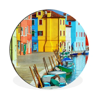 Produktbild von MuchoWow® Aluminium Wandkreis Italien - Boot - Haus Ø 30 cm Wanddeko Modern Wohnzimmer - Wand Bild - Wohnzimmer - Runde Bilder - Alubilder - Kunst für zu Hause - Aluminium - Wanddekoration