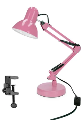 Bürolampe mit Klemme, Retro Tischlampe PIXI E27, Rosa, flexibler Arm