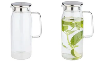 Produktbild von APS-Germany Glaskaraffe Edelstahl 1,5l Ø10cm, Karaffe, 1,5 l, Edelstahl, Transparent, Glas, Edelstahl, Rund, Edelstahl