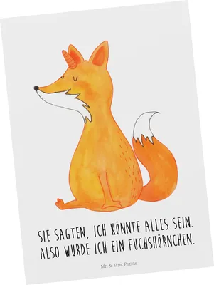 Produktbild von Mr. & Mrs. Panda Postkarte Einhorn Wunsch - Weiß - Geschenk, Postkarten, bildkarte, Unicorn, Ansichtskarten, Fuchs, Unicorns, Fuchshörnchen, Grußkarte, Einhörner, Füchse