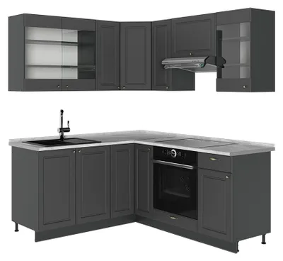 Productafbeelding van Hoekkeuken Vicco Fame-Line Anthrazit-Gold Landhaus/Antraciet 190 x 160 cm, WB Marmer, Model 56886