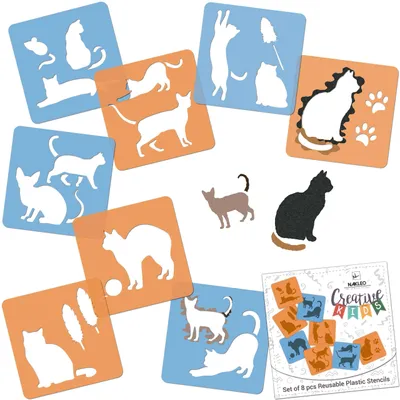 Produktbild von Schablonen Malen für Kinder, 8 Stück Set 15x15cm Katzen Tier, Kinder Kreatives Zeichenschablonen, Kunststoff Wiederverwendbar Malschablone DIY Handwerk, Papier Wand Holz Stoff
