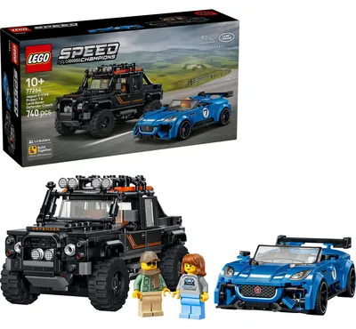 Produktbild von LEGO Speed Champions Jaguar Project 7 & Land Rover Defender - Bauset mit 2 Spielzeugautos und 2 Minifiguren - Geschenk für Kinder und Autofans ab 10 Jahren - 77264