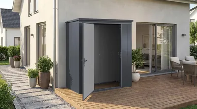 Produktbild von Weka Metall Gerätehaus Gary Gr. 1, anthrazit, BxT 187x87, KI-generiertes Bild
