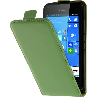 Produktbild von PhoneNatic Kunst-Lederhülle kompatibel mit Microsoft Lumia 550 - Flip-Case grün + 2 Schutzfolien