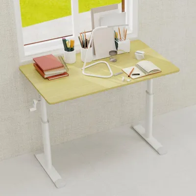 Produktbild von Höhenverstellbarer Schreibtisch 100x60cm Kurbel Ergonomischer Steh-Sitz-Tisch Computertisch Kinderschreibtisch Arbeitstisch Wood