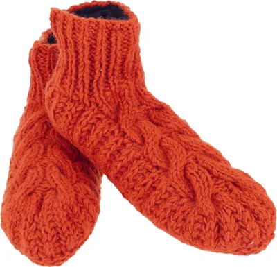 Produktbild von Wollhausschuhe, Handgestrickte Hüttenschuhe, Gestrickte Hausschuhe in 2 Größen - Rostorange, Uni - Erwachsene, Wolle, Größe: 38-40