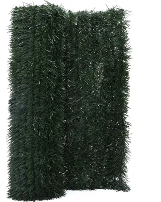 A roll of dark green artificial pine garland.