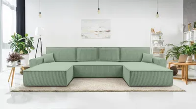 Produktbild von AX LIVING Salbeigrün Sofa U Form mit Schlaffunktion – Cedria U 389cm