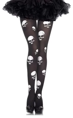 Produktbild von Totenkopf Strumpfhose Damen – Schwarze Strumpfhose mit Skull Muster – One Size – Für Gothic & Kostüm Fans – Halloween Fasching Karneval
