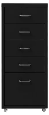 Produktbild von Metall Aktenschrank 5 Schubladen Schwarz 28x41x69 cm mit Rädern