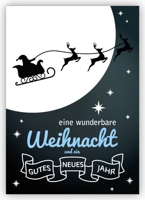 Produktbild von 4x Klassische Weihnachtskarte mit fliegendem Weihnachtsmann Schlitten: eine wunderbare Weihnacht und ein gutes neues Jahr