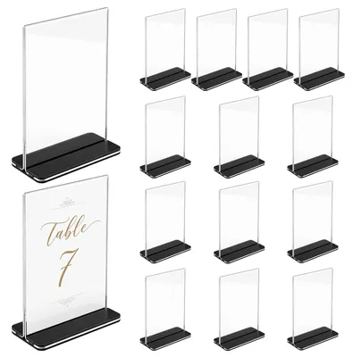 15er-Set Acryl-Tischaufsteller A6, transparent mit schwarzem Sockel