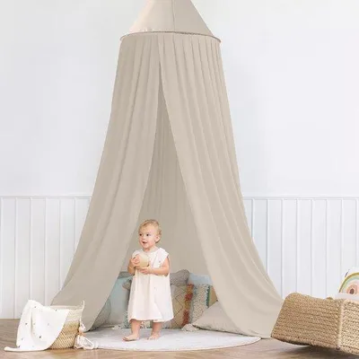 Image de Lit à baldaquin pour enfant 245 cm, disponible en 5 couleurs - Filles et garçons - Lit à baldaquin pour bébé avec barrières - Moustiquaire - Canopy - Nougat