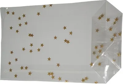 Produktbild von 100 OPP-Blockbodenbeutel mit Siegelnaht Weihnachtsbeutel mit Sternen Gold 115x190mm Tüte Tütchen Beutel Bodenbeutel Teetüten Gewürzbeutel Keksbeutel