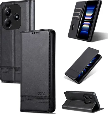 Produktbild von Leder Hülle für Xiaomi Redmi Note 14 5G, Klapphüllen Brieftasche Magnetverschluss Ständer Schutzhülle Schwarz