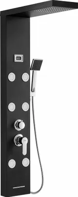 Produktbild von Auralum schwarz Duschsystem 4 Funktionen Duschpaneel Duschsäulen aus rostfreiem Edelstahl mit LCD Temperaturanzeige