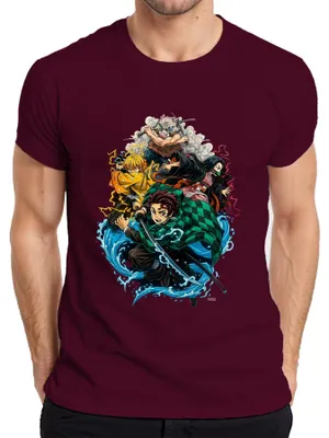 Produktbild von Demon Slayer Kimetsu no Yaiba Tanjiro Nezuko Zenitsu Fan Geschenk Herren T-Shirt, Burgundy, S