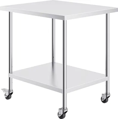 Obrázok produktu pre SucceBuy pracovný stôl z nehrdzavejúcej ocele, 76,2 x 45,7 x 96,5 cm, 4 kolieska, 3 nastaviteľné úrovne výšky, robustný pracovný stôl na prípravu jedál pre reštaurácie, komerčné kuchyne, strieborná farba