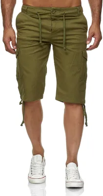 Produktbild von Reslad Leinen Cargo Shorts Männer Strandhose Herren Leinenhose 3/4 Hose Freizeit Kurze Hosen Sommer Bermudas RS-3001 Khaki 2XL