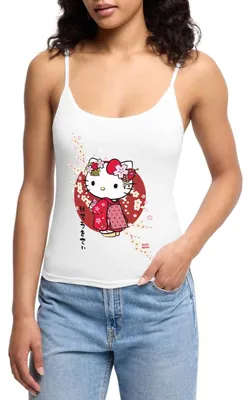 Produktbild von Spreadshirt Hello Kitty Japan Kimono Kirschblüten Frauen Premium Organic Top mit Spaghettiträgern, XL, Weiß