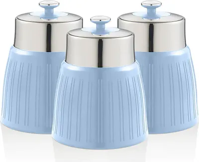 Produktbild von SWAN SWKA1024BLN Retro Set 3 Aufbewahrungsdose 1,2 L Luftdicht, Gewürze Tee Kaffee Vintage Design Blau