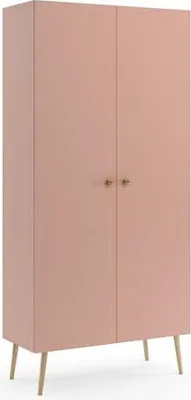 A pink two-door wardrobe on a white background.