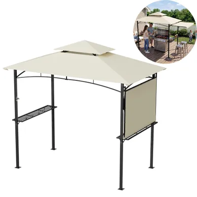 Image de TRMLBE Pavillon de jardin pour barbecue, beige, avec un auvent latéral pratique, un double toit ventilé et un montage facile pour vos soirées barbecue en plein air