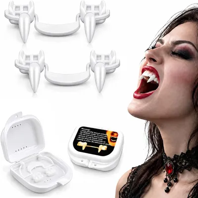 Produktbild von Abnehmbare Vampirzähne – Set mit 2 Stück – Halloween-Vampirzähne – Wiederverwendbare Halloween-Vampirzähne – Kunstzähne