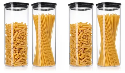Productafbeelding van Arendo set van 4 voorraadpotten, elk 2350 ml, met glazen deksel, luchtdicht afgesloten met een siliconenring. Vierkante glazen containers van borosilicaatglas, geschikt voor temperaturen van -40 tot 400 °C. Transparant